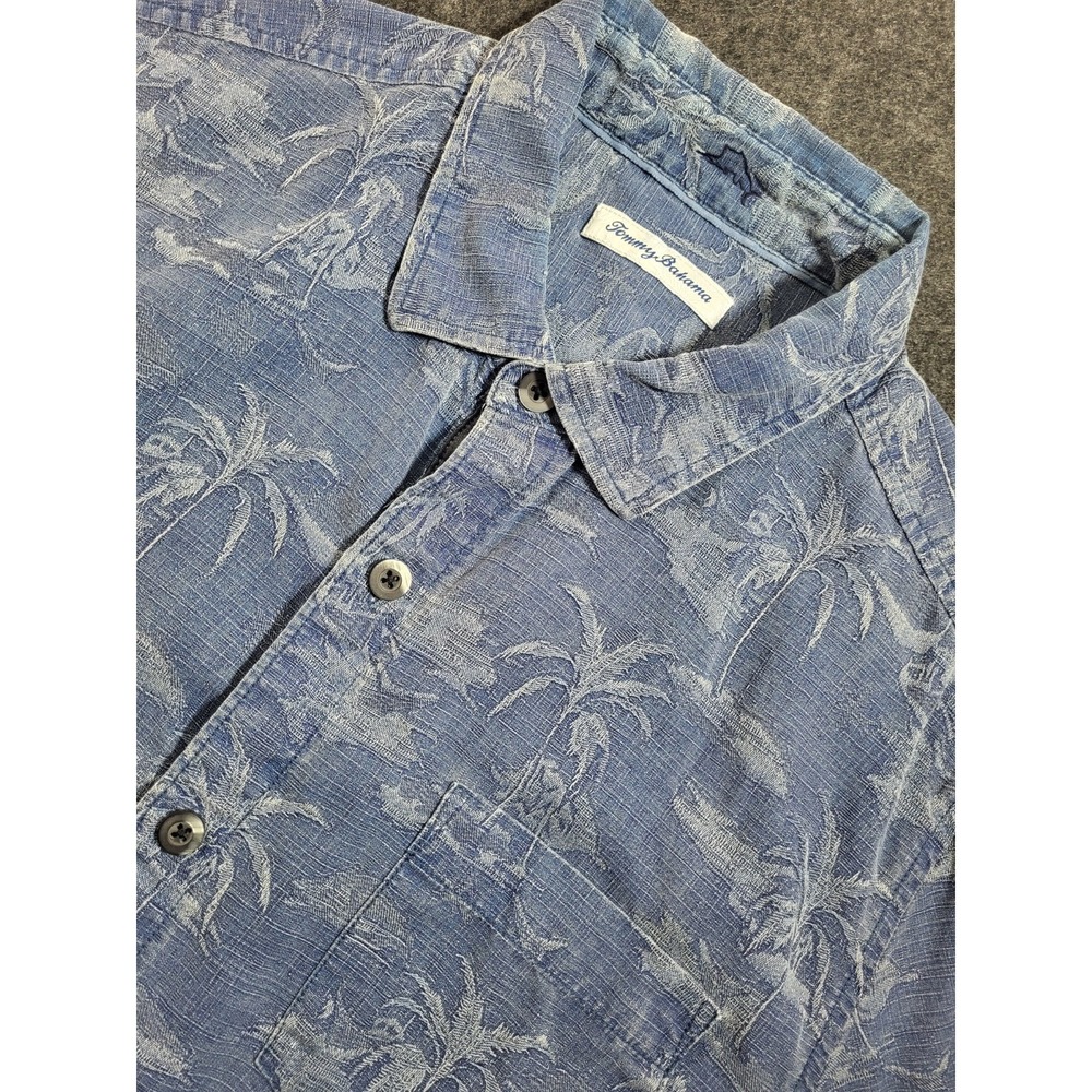 Silk Tommy Bahama Button Up  Short Sleeve Camp Shirt Tropical Print Blue